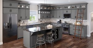Dark cabinets in an open format, newly remodeled kitchen.