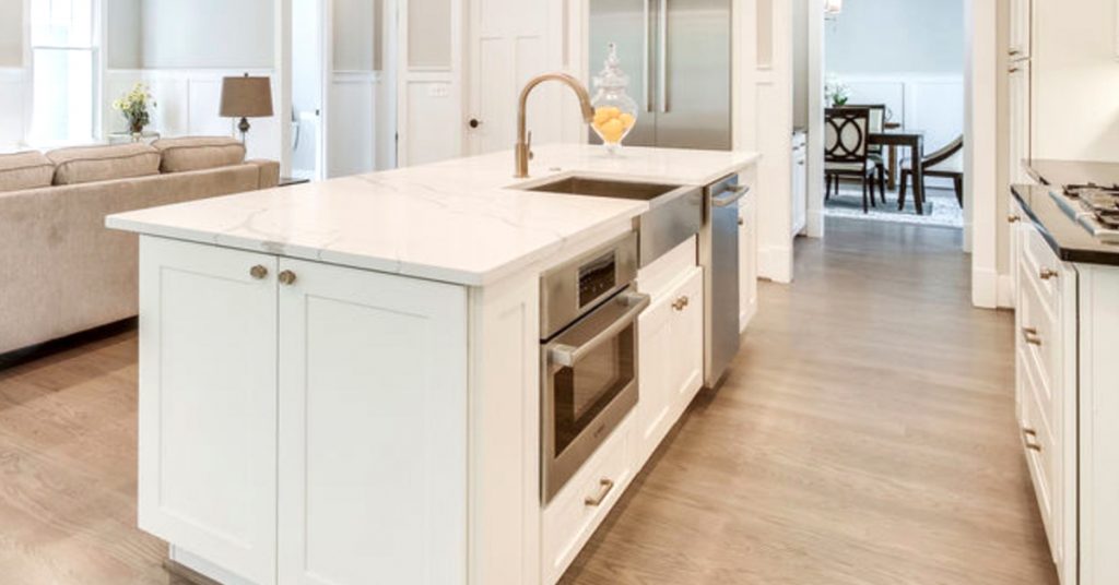 Kitchen island with lots of cabinet storage space.