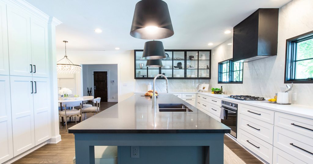 A transitional kitchen layout offers both great functionality and design aesthetic.