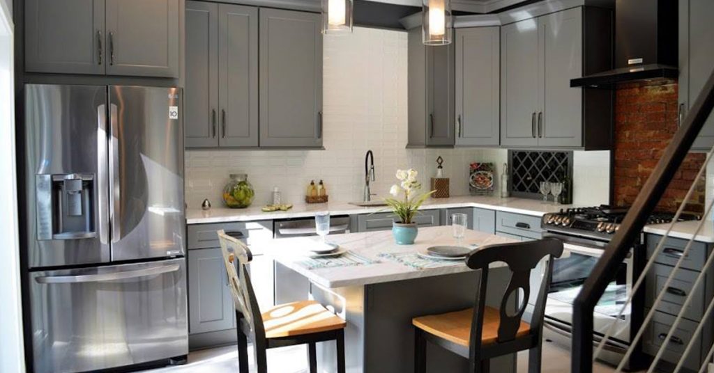 Kitchen with RTA cabinets installed.