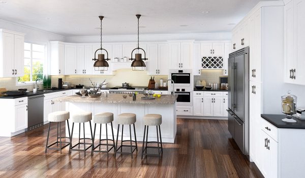 Large neutral kitchen with rustic details.