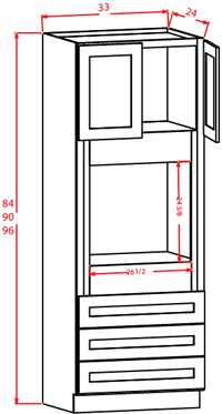 Artisan Shaker Universal Oven Cabinet - 33"W X 84"H X 24"D-2D-3DRA