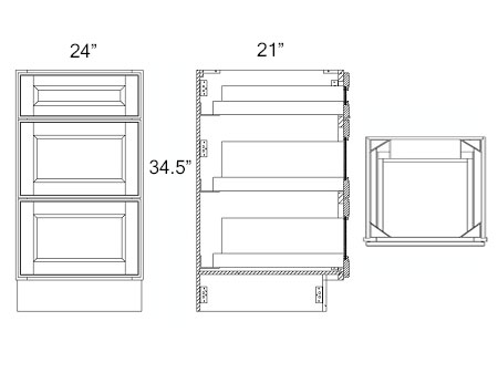 Elegant White Shaker 24" Vanity Three Drawer Base