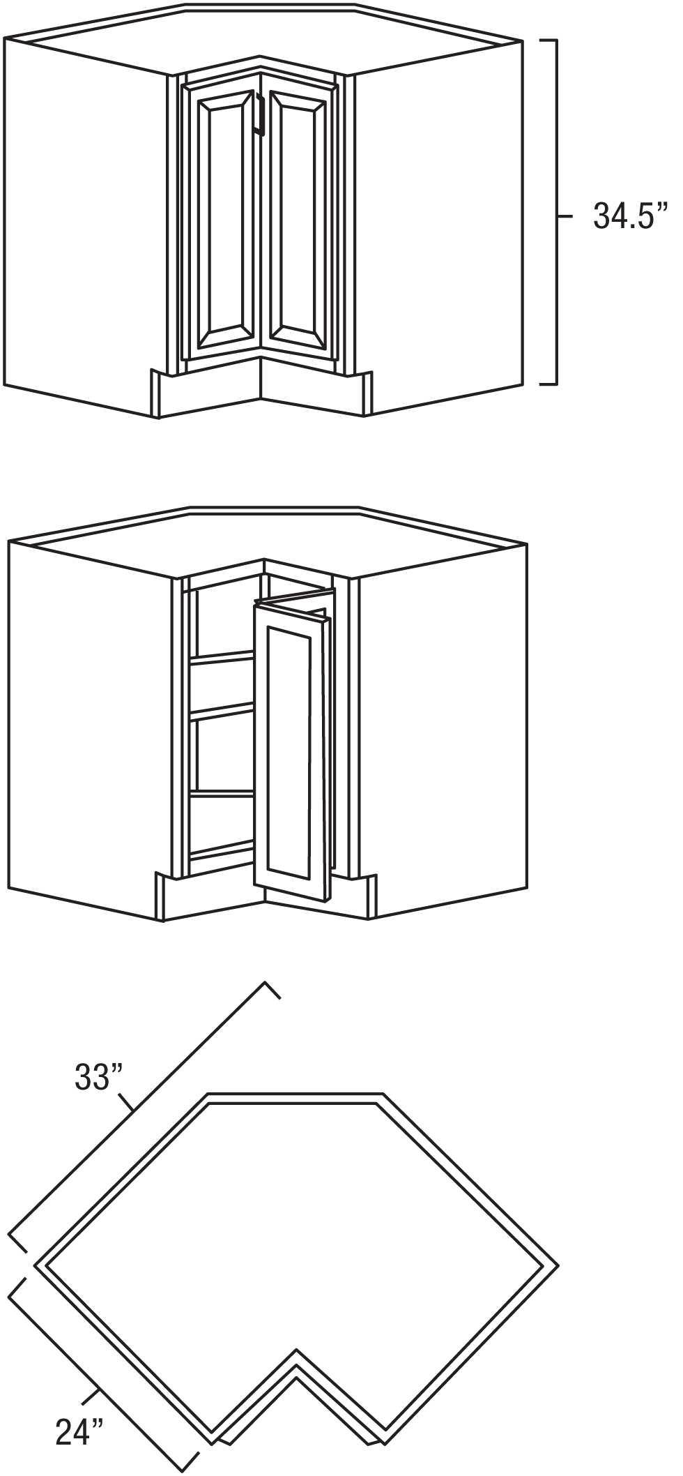 Elegant White Shaker 33" Lazy Susan Corner Base w/ Stainless Steel Baskets