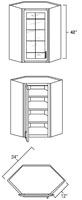 Elegant White Shaker 24" x 42" Diagonal Corner Wall Cabinet w/ a Mullion Glass Door