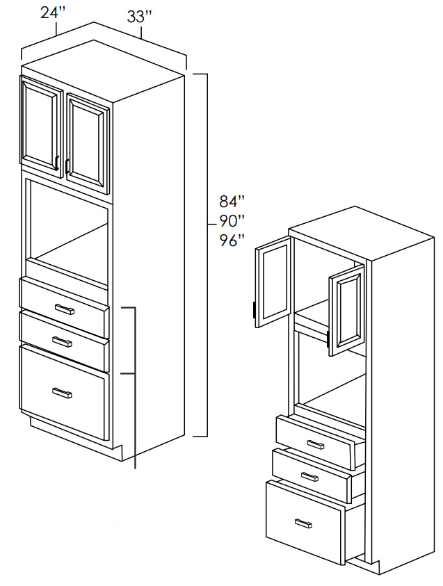 Elegant White Shaker 33" x 90" Universal Oven Cabinet