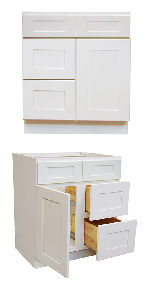 Elegant White Shaker 30" Vanity w/ Right Drawers