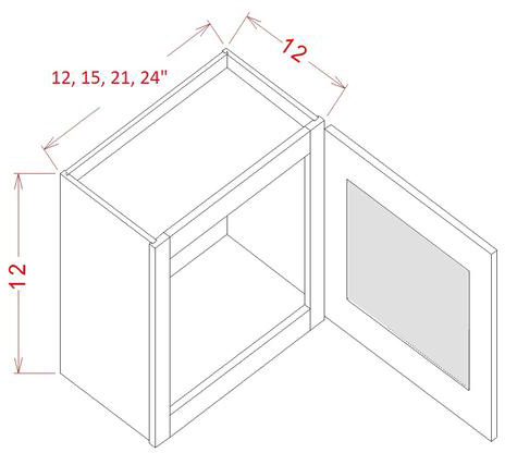 Stone Grey Shaker Wall Glass Door Cabinet- 12"W X 12"H X 12"D