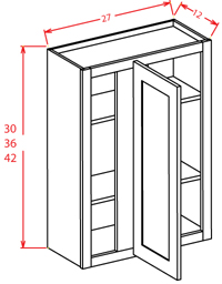 Gunnison Shaker Wall Blind Corner Cabinet - 27"W X 36"H X 12"D -1D-2S