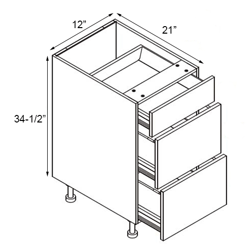 Walnut Frameless Vanity Drawer Base Cabinet - 12"W x 34-1/2"H