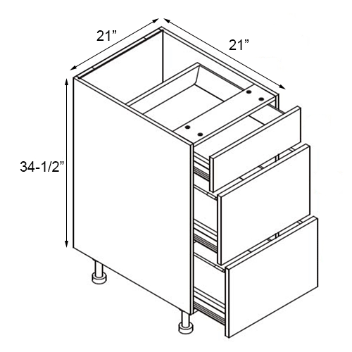 Walnut Frameless Vanity Drawer Base Cabinet - 21"W x 34-1/2"H