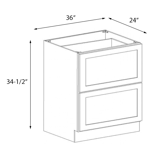Frameless White Shaker Base Drawer Cabinet - 36"W x 34-1/2"H