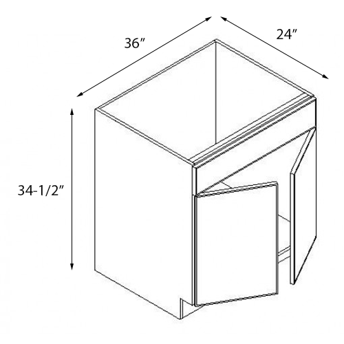 Frameless White Shaker Double Door Sink Base Cabinet - 36"W x 34-1/2"H