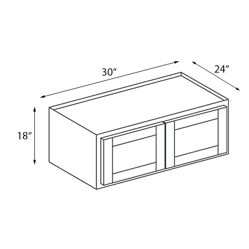 Frameless White Shaker Double Door Wall Cabinet - 30"W x 18"H