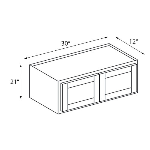 Frameless White Shaker Double Door Wall Cabinet - 30"W x 21"H