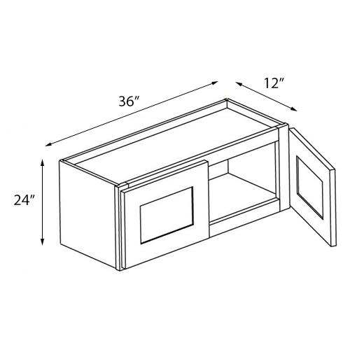 Frameless White Shaker Double Door Wall Cabinet - 36"W x 24"H
