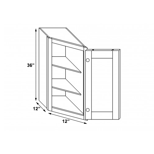 Frameless White Shaker Wall End Angle With Right Door - 12"W x 36"H