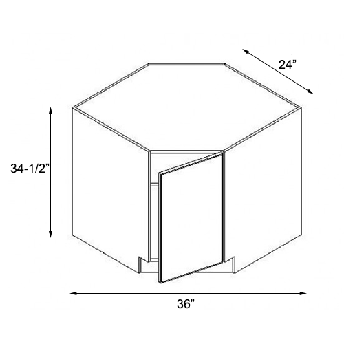 Storm Grey Single Door Base Diagonal Cabinet - 36"W x 34-1/2"H