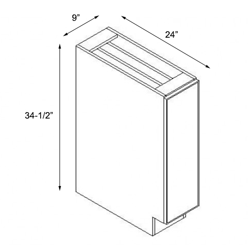 Ivory White Shaker Single Door Base Spice Rack Pull Out Cabinet - 9"W x 34-1/2"H
