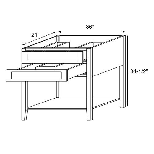 Florence Grey Shaker Open Shelf Vanity Sink Base - 36"W x 34-1/2"H