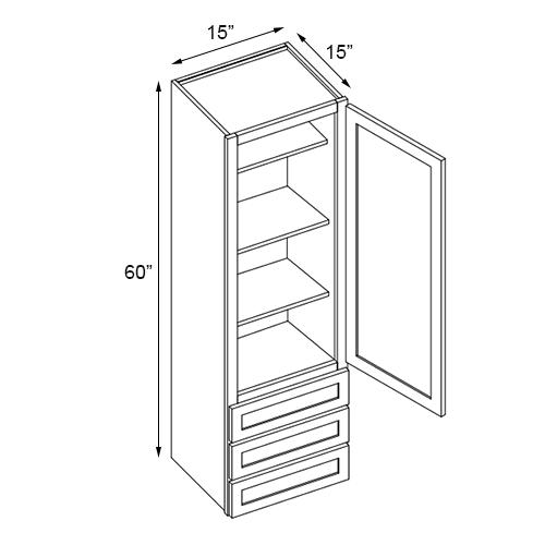 Weston White Shaker Single Door Wall Tower With 3 Drawers - 15"W x 60"H
