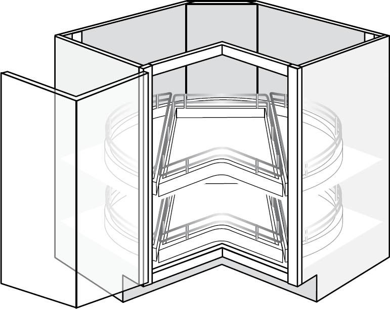 Devon Slab Single Bi-Fold Door Lazy Susan Cabinet w/ 2 Pullouts 36"W