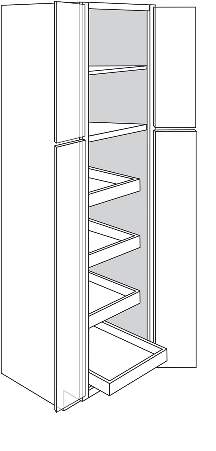 Newtown Shaker 4-Door Pantry Cabinet w/ 4 Soft-Close Rollout Trays 24"W x 84"H
