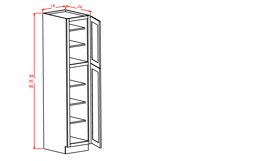 Frosted White Shaker Wall Pantry - 18"W X 24"D X 84"H
