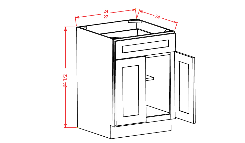 Stone Grey Shaker Base Cabinet - 24"W