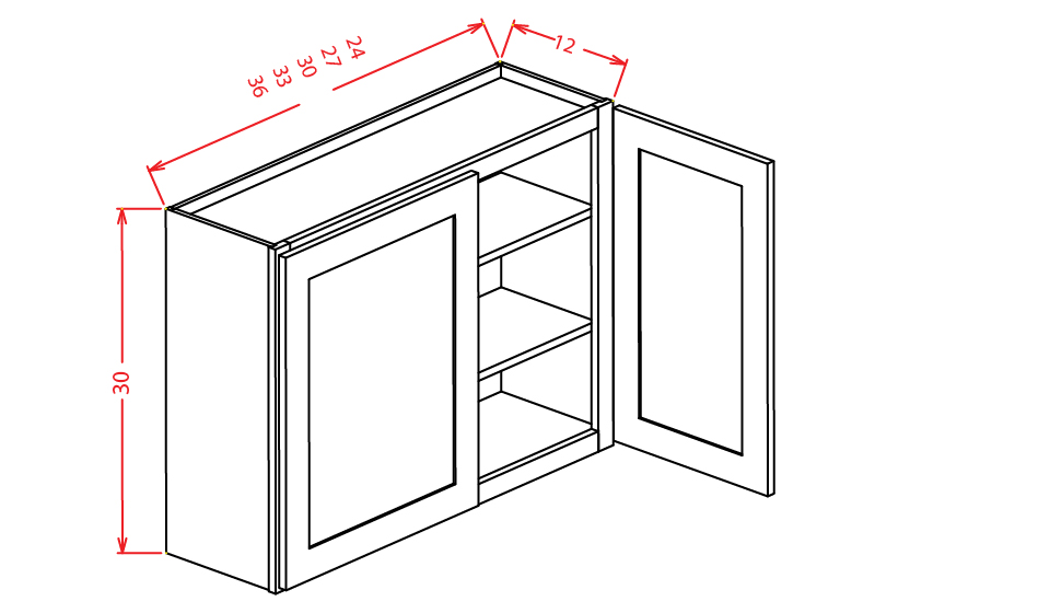 Stone Grey Shaker Wall Glass Door Cabinet- 24"W X 30"H X 12"D
