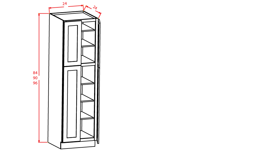 Stone Grey Shaker Wall Pantry - 24"W X 24"D X 96"H