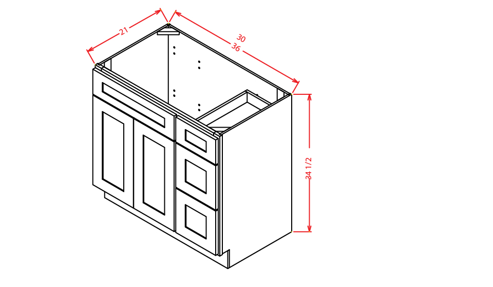 Frosted White Vanity Sink Base  - 36"W X 21"D X 34-1/2"H (Right)
