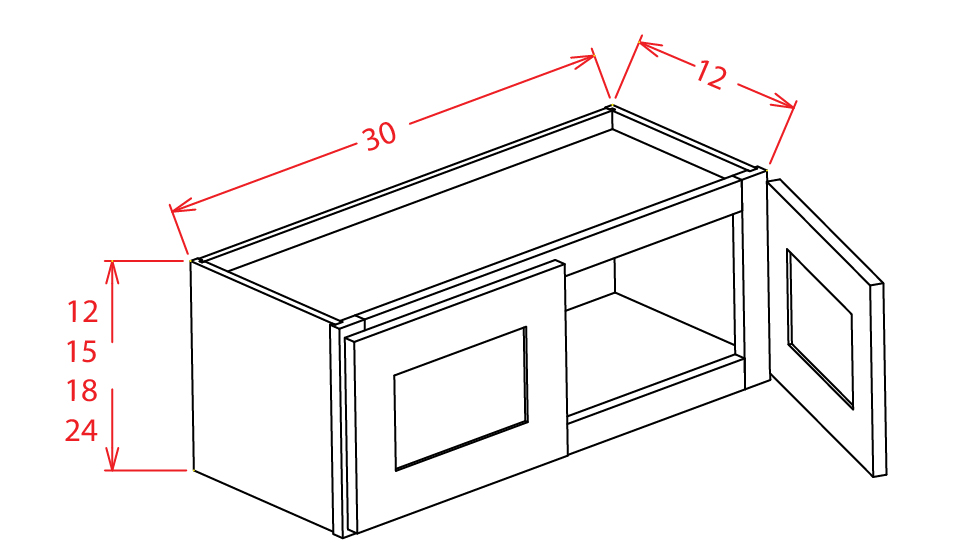 Cinder Shaker Wall Cabinet - 30"W X 15"H X 12"D