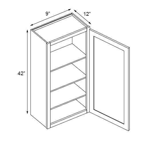 Grizzly Shaker Single Door Wall Cabinet - 9" W x 42" H