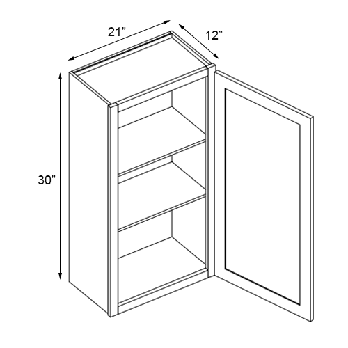 Shaker Hickory Single Door Wall Cabinet - 21" W x 30" H