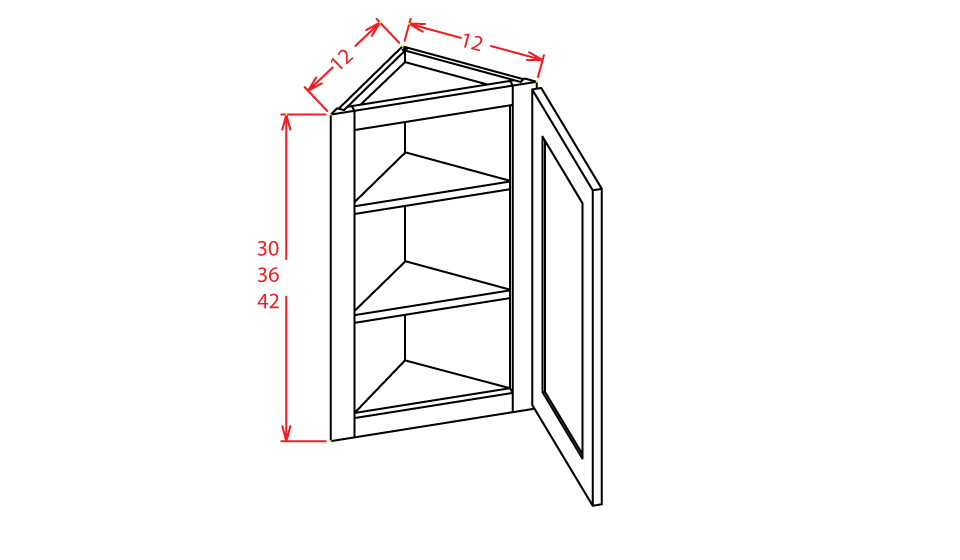 Frosted White Shaker Angle Wall Cabinet - 12"W X 36"H X 12"D