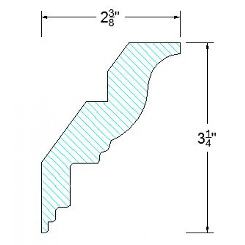 Ambrose Raised Panel Crown Molding - 2.375"W x 3.25"D x 96"L