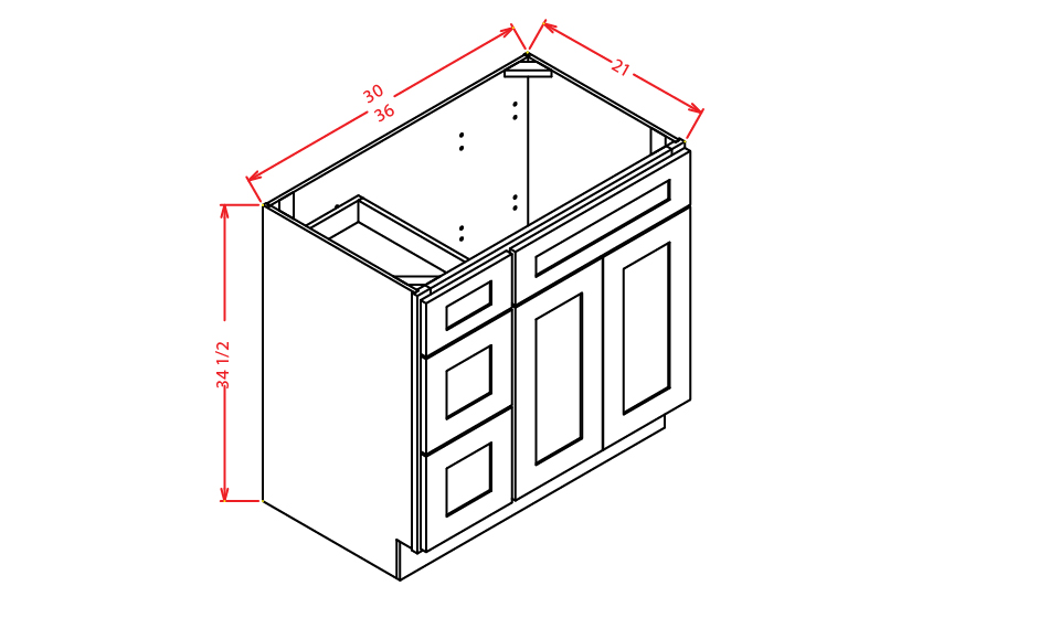 Timber Toffee Vanity Sink Base - 36"W X 21"D X 34-1/2"H (Left)