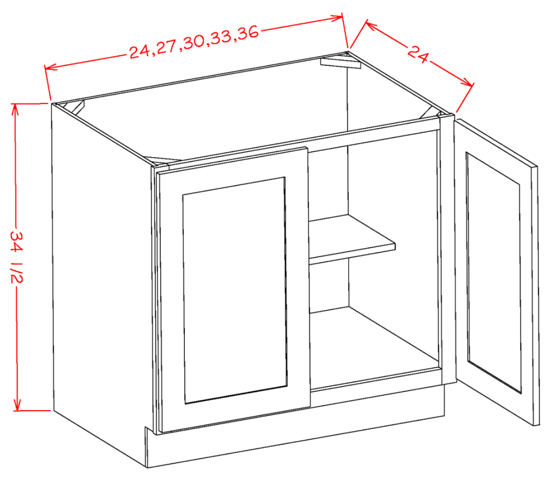 Cinder Shaker Double Door Base Cabinet with Full Height Door - 36"W X 24"D