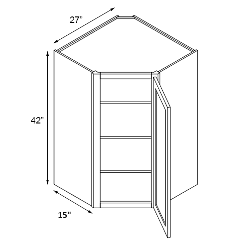 Florence Grey Shaker Single Door Corner Wall Cabinet - 27"W x 42"H