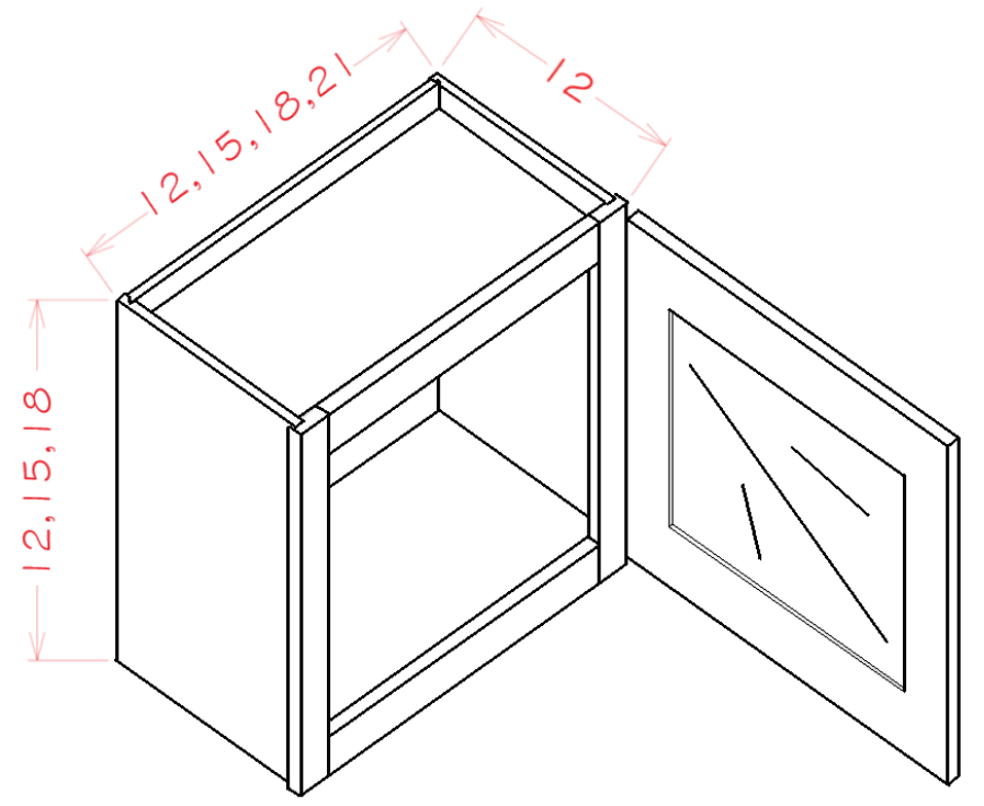 Gunnison Shaker Wall Stacker Cabinet (Routed for Glass) - 12"W x 18"H