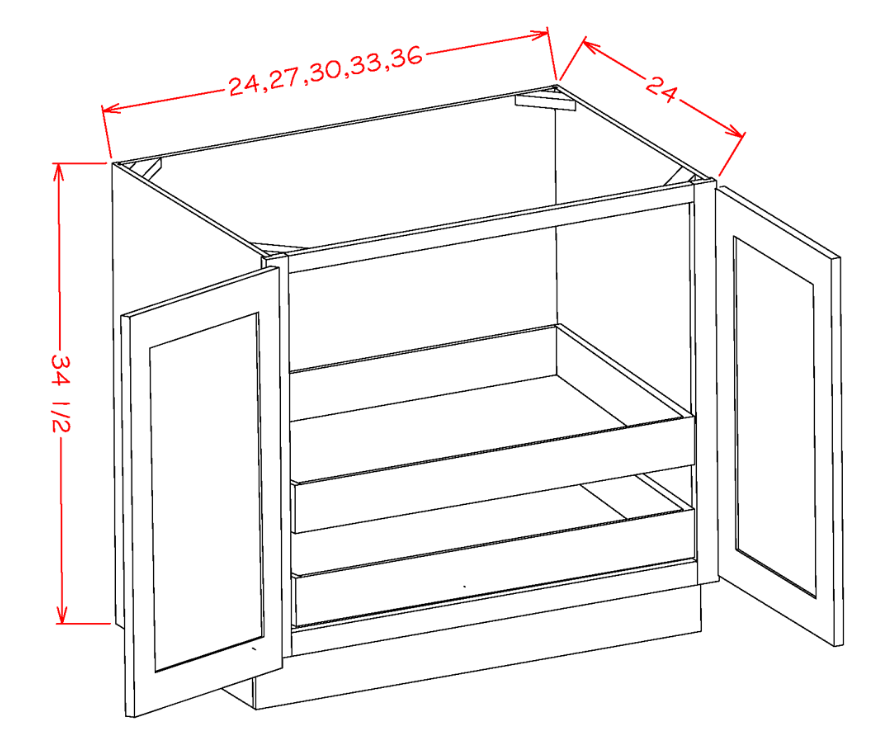 Timber Mist Base Cabinet with Full Height Door and Two Rollout Shelves - 27"W X 24"D