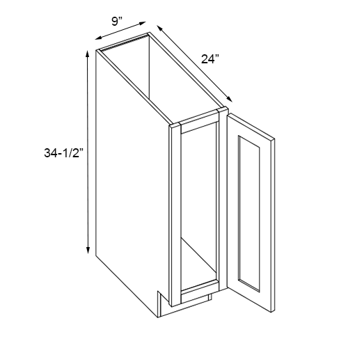 Slim White Shaker Single Door Full Height Base Cabinet - 9" W