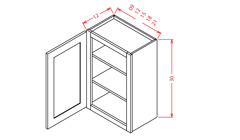 Timber White Wall Cabinet - 12"W X 30"H X 12"D