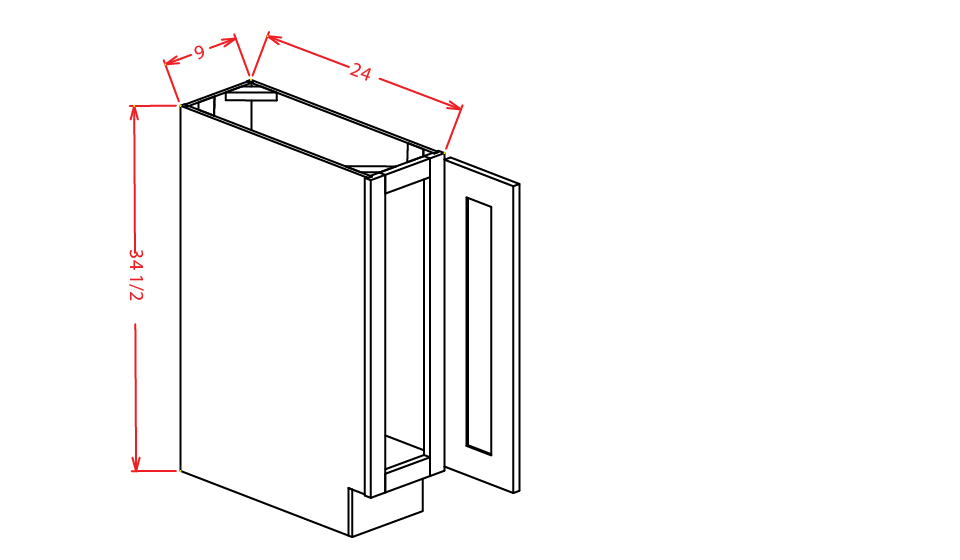 Black Shaker Single Door Base Cabinet - 09"W (with Full Height Door)