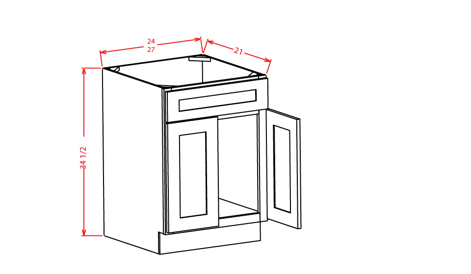 Black Shaker Vanity Sink Base Cabinet - 27"W X 21"D X 34-1/2"H
