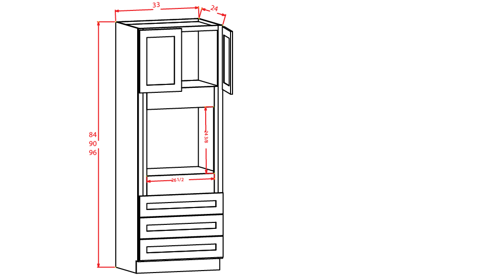 Natural Shaker Universal Oven Cabinet - 33"W X 90"H X 24"D
