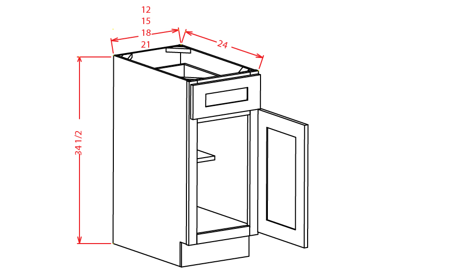 Natural Shaker Single Door Base Cabinet - 15"W
