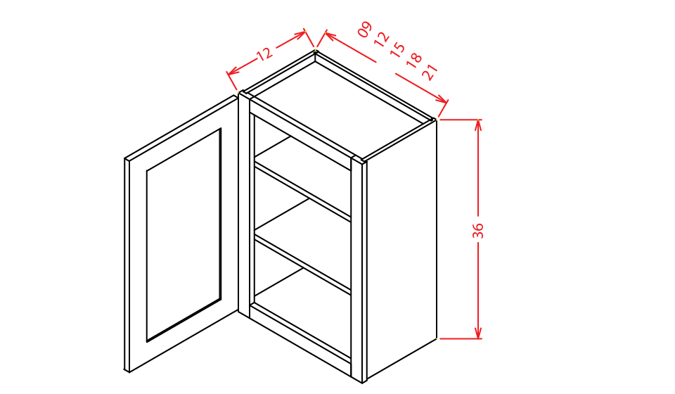 Natural Shaker Wall Cabinet - 18"W X 36"H X 12"D