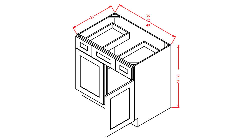 Natural Shaker Vanity Sink Combo Base Cabinet - 48"W X 21"D X 34-1/2"H